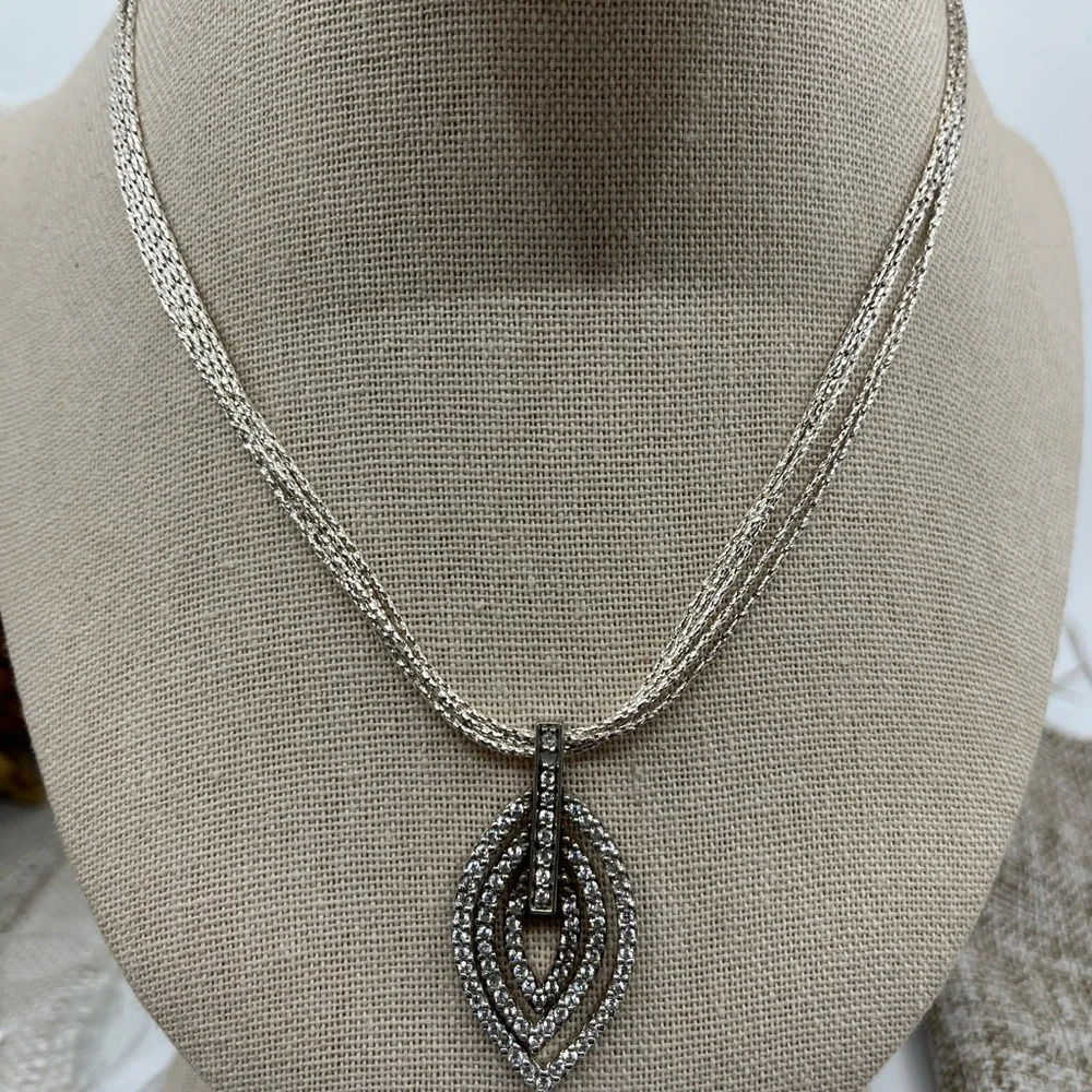 925 Italy Milor Multi-Strand Necklace w/ Layered Teardrop Pendant, 16-18" - Picture 4 of 16